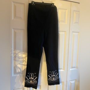 A Pea in the Pod Black Maternity Pants w/white floral embroidery Size L